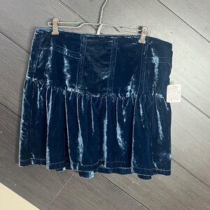 Free People Womens Velvet Mini Skirt Tiered Ruffle Size 12 Blue NWT BOHO